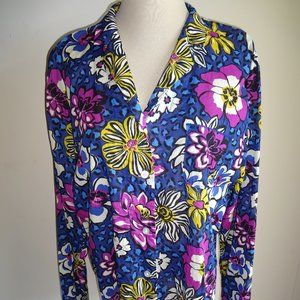 Womens Blue Vera Bradley African Violet Animal Print Top Shirt Blouse XL Floral